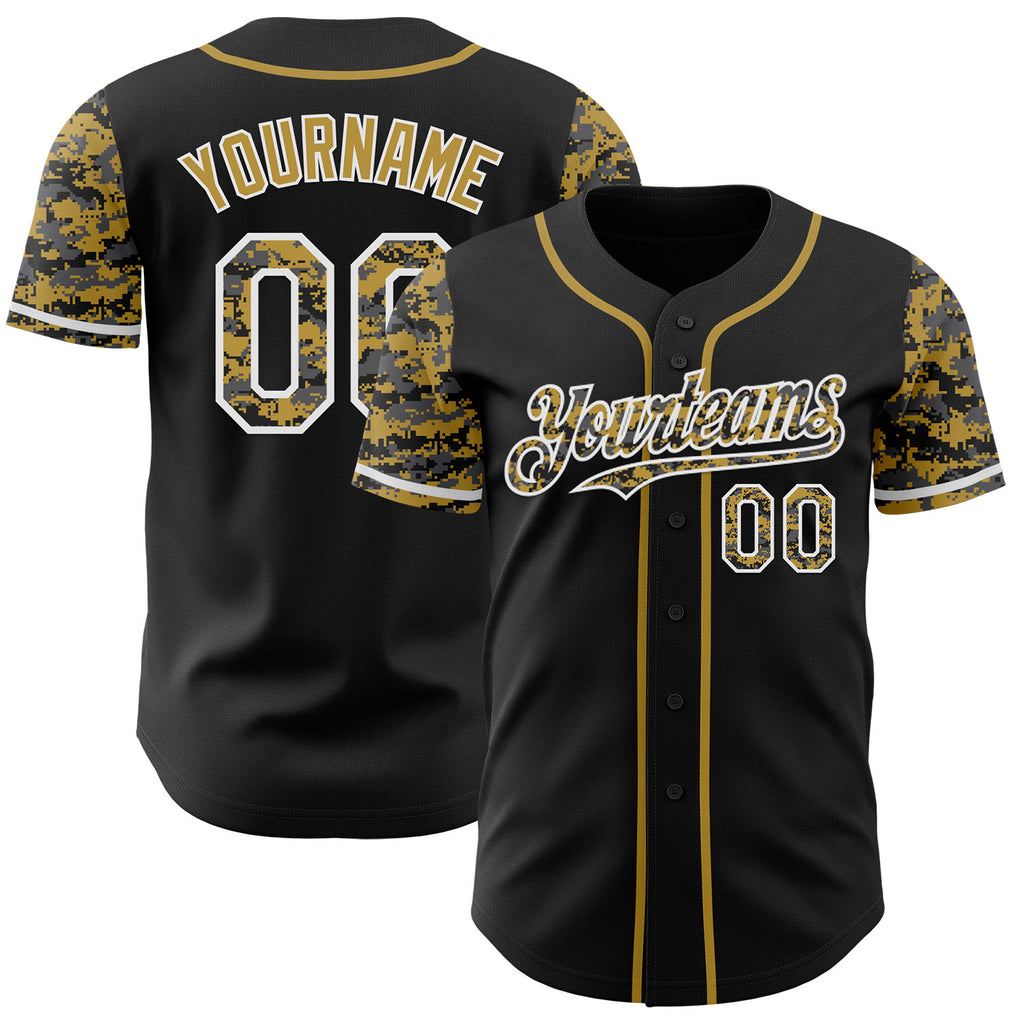 Custom Black Old Gold-White Digital Camo Two Tone Authentic Baseball Jersey