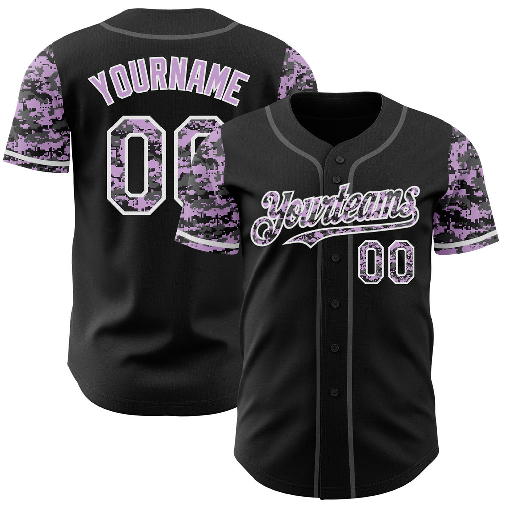 Custom Black Light Purple White-Steel Gray Digital Camo Two Tone Authentic Baseball Jersey