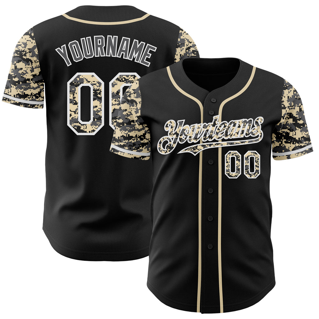 Custom Black Cream White-Steel Gray Digital Camo Two Tone Authentic Baseball Jersey