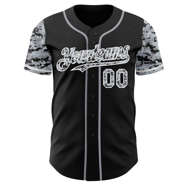 Custom Black Gray-White Digital Camo Two Tone Authentic Baseball Jersey