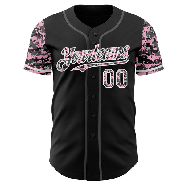 Custom Black Light Pink White-Steel Gray Digital Camo Two Tone Authentic Baseball Jersey