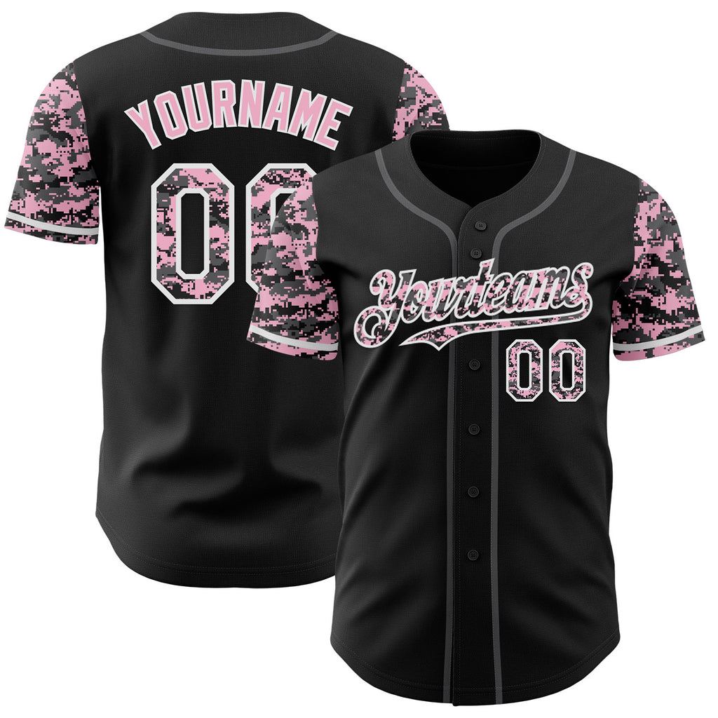 Custom Black Light Pink White-Steel Gray Digital Camo Two Tone Authentic Baseball Jersey