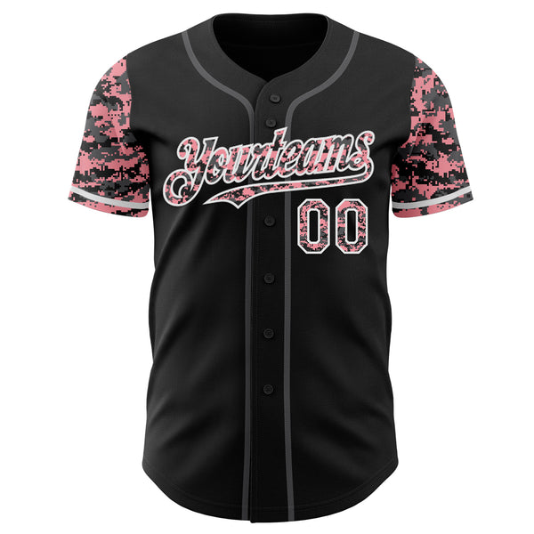 Custom Black Medium Pink White-Steel Gray Digital Camo Two Tone Authentic Baseball Jersey