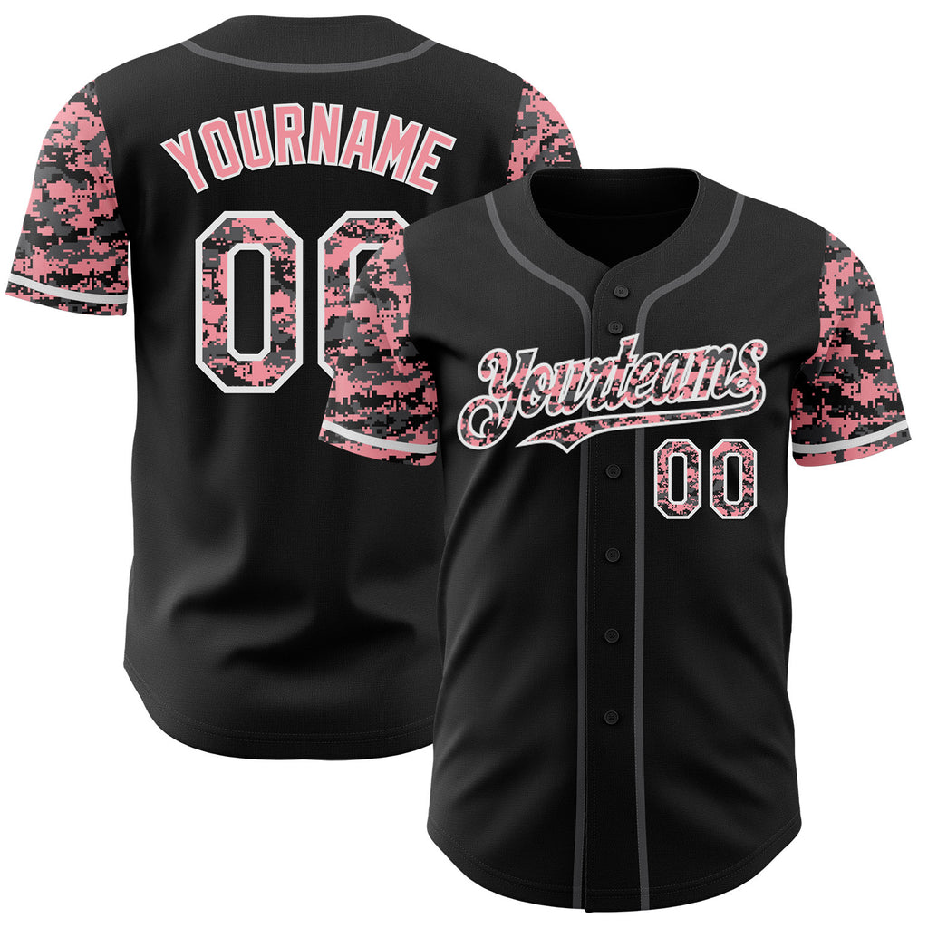 Custom Black Medium Pink White-Steel Gray Digital Camo Two Tone Authentic Baseball Jersey