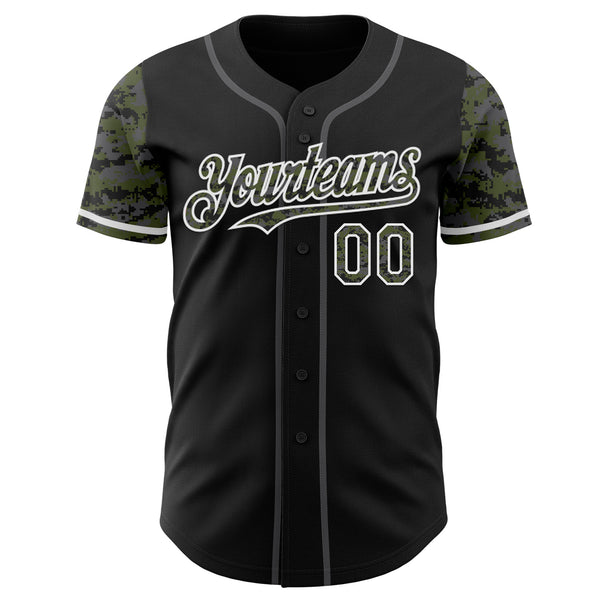 Custom Black Olive White-Steel Gray Digital Camo Two Tone Authentic Baseball Jersey