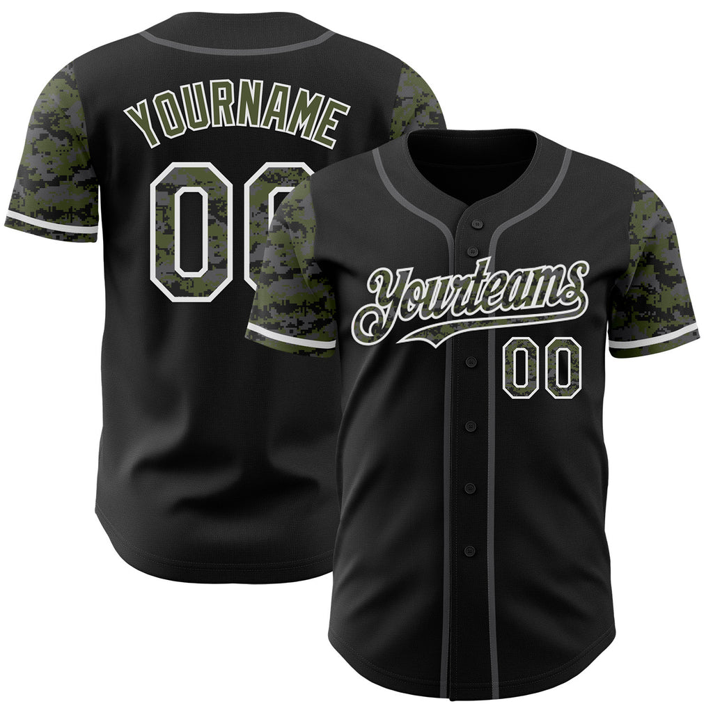 Custom Black Olive White-Steel Gray Digital Camo Two Tone Authentic Baseball Jersey