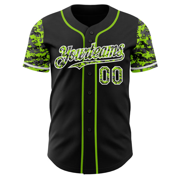 Custom Black Neon Green-White Digital Camo Two Tone Authentic Baseball Jersey