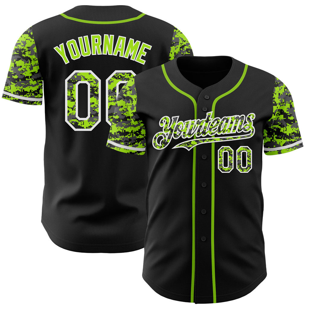 Custom Black Neon Green-White Digital Camo Two Tone Authentic Baseball Jersey