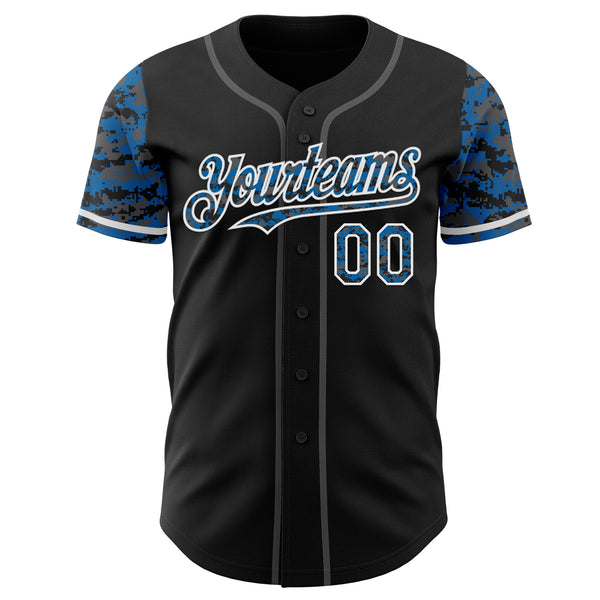 Custom Black Blue White-Steel Gray Digital Camo Two Tone Authentic Baseball Jersey