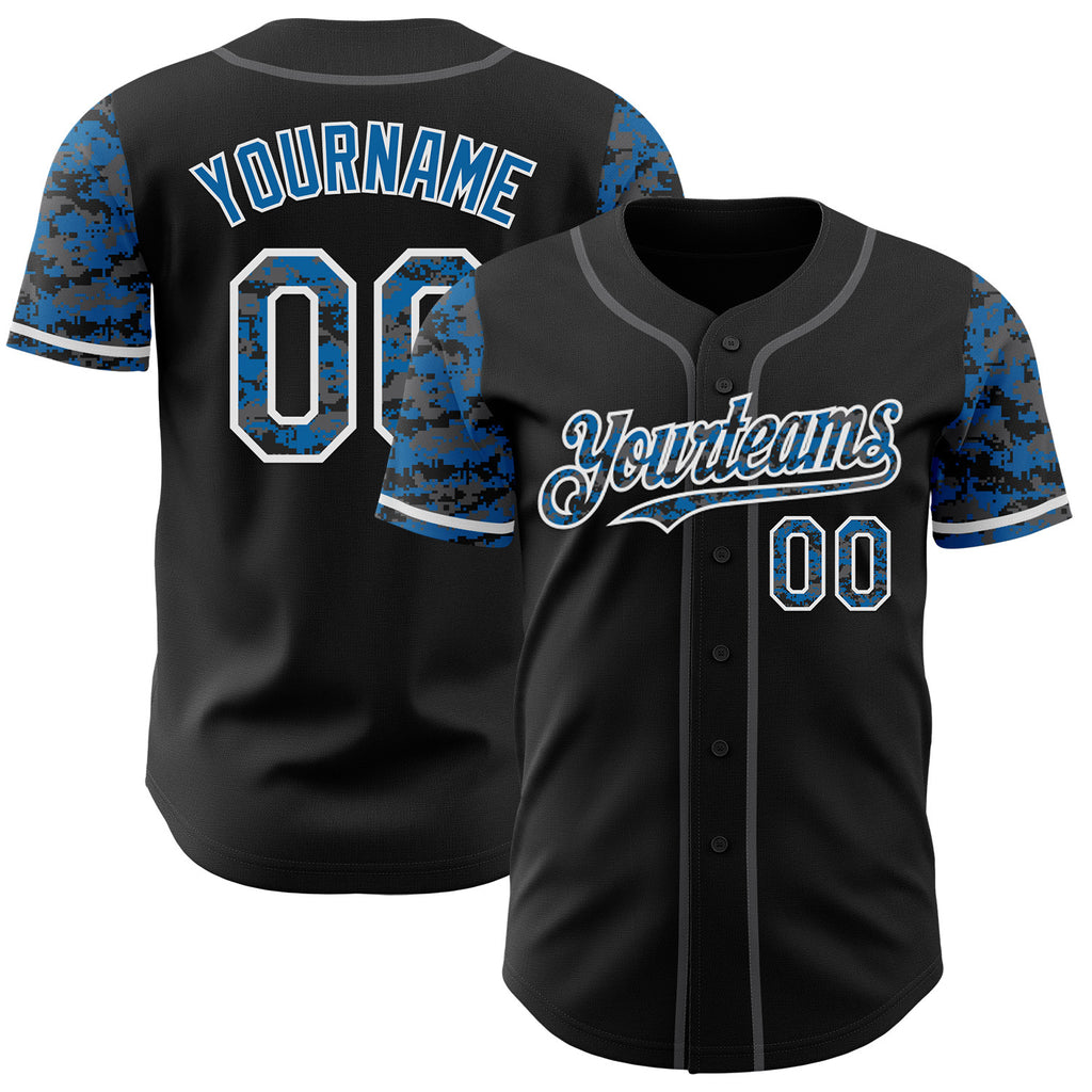 Custom Black Blue White-Steel Gray Digital Camo Two Tone Authentic Baseball Jersey