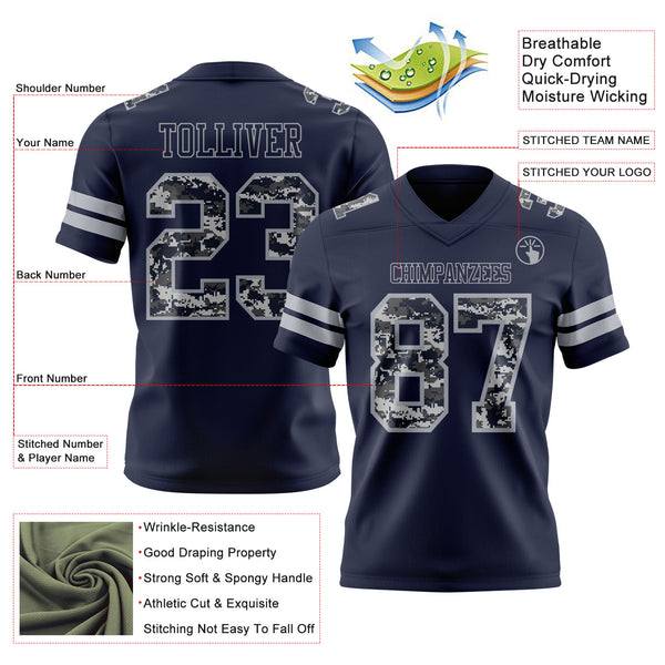 Custom Navy -Gray Authentic Pixel Digital Camo Football Jersey