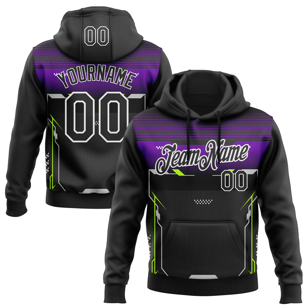 Custom Stitched Black Purple Neon Yellow Gray-White Car Racing Motorsport Pullover Sweatshirt Hoodie