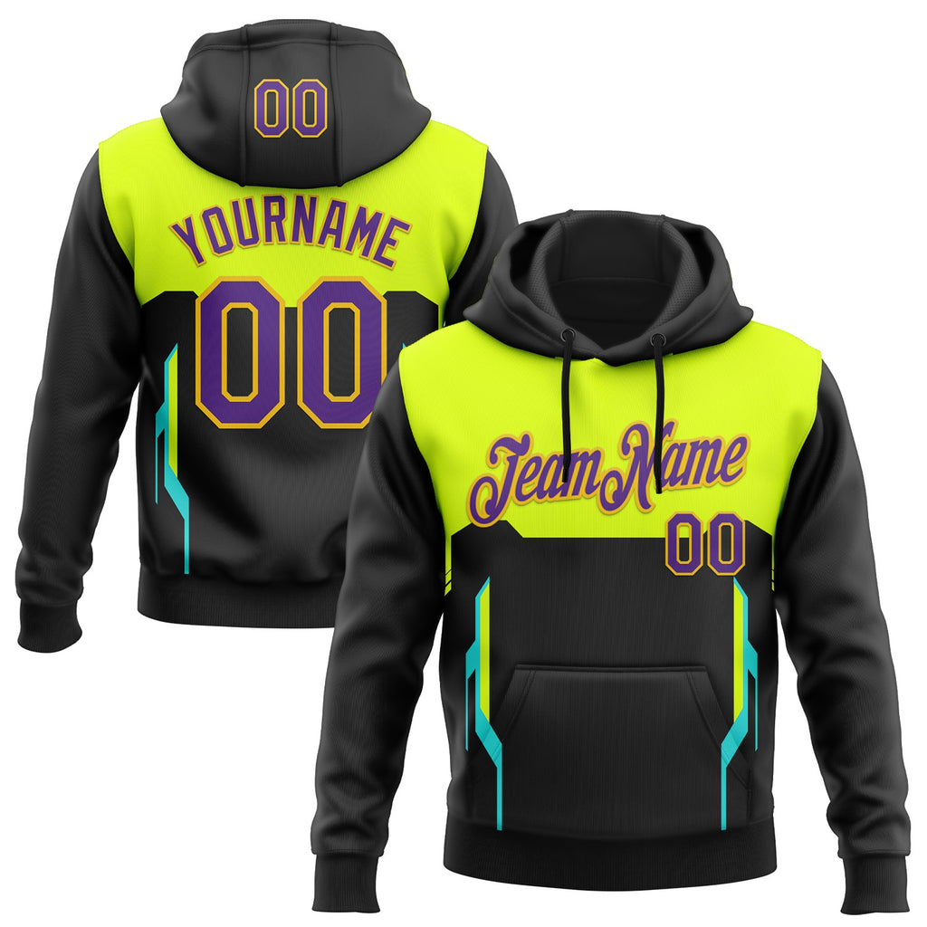 Custom Stitched Black Purple Neon Yellow Aqua-Yellow Car Racing Motorsport Pullover Sweatshirt Hoodie