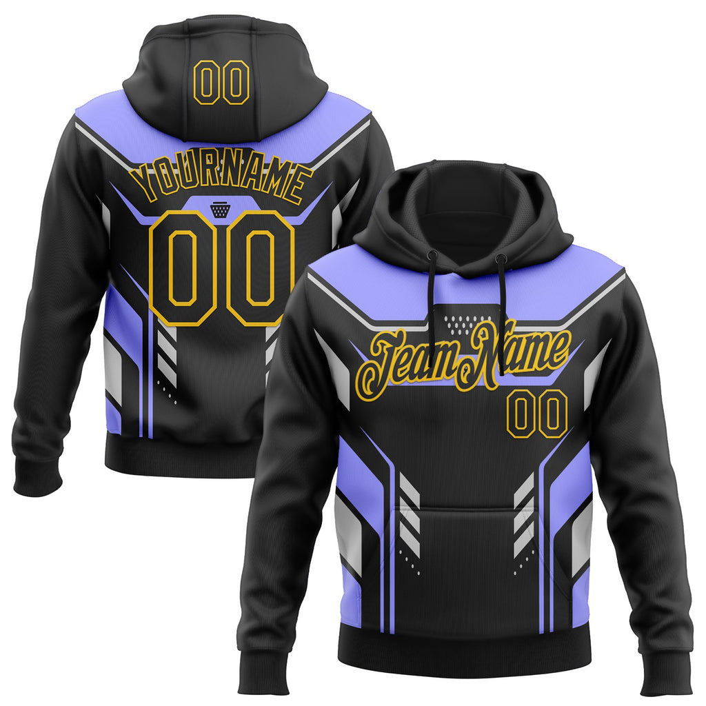 Custom Stitched Black Blue Gray-Yellow Car Racing Motorsport Pullover Sweatshirt Hoodie