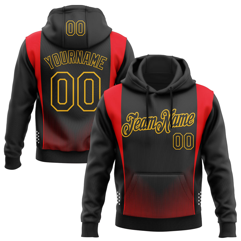 Custom Stitched Black Fire Red-Gold Car Racing Motorsport Pullover Sweatshirt Hoodie