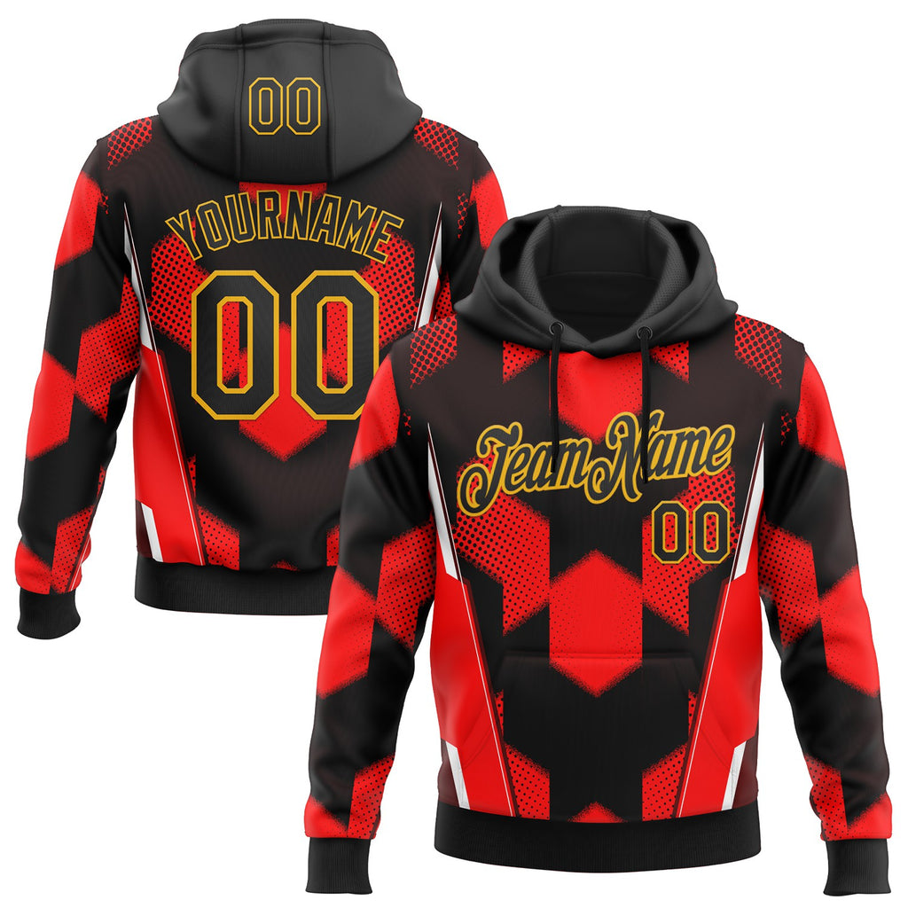 Custom Stitched Black Red-Gold Car Racing Geometric Motorsport Pullover Sweatshirt Hoodie
