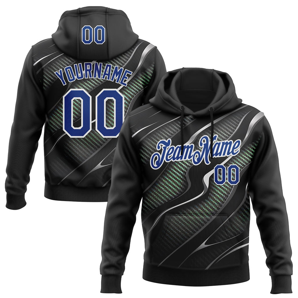 Custom Stitched Black Royal Green-White Car Racing Motorsport Pullover Sweatshirt Hoodie
