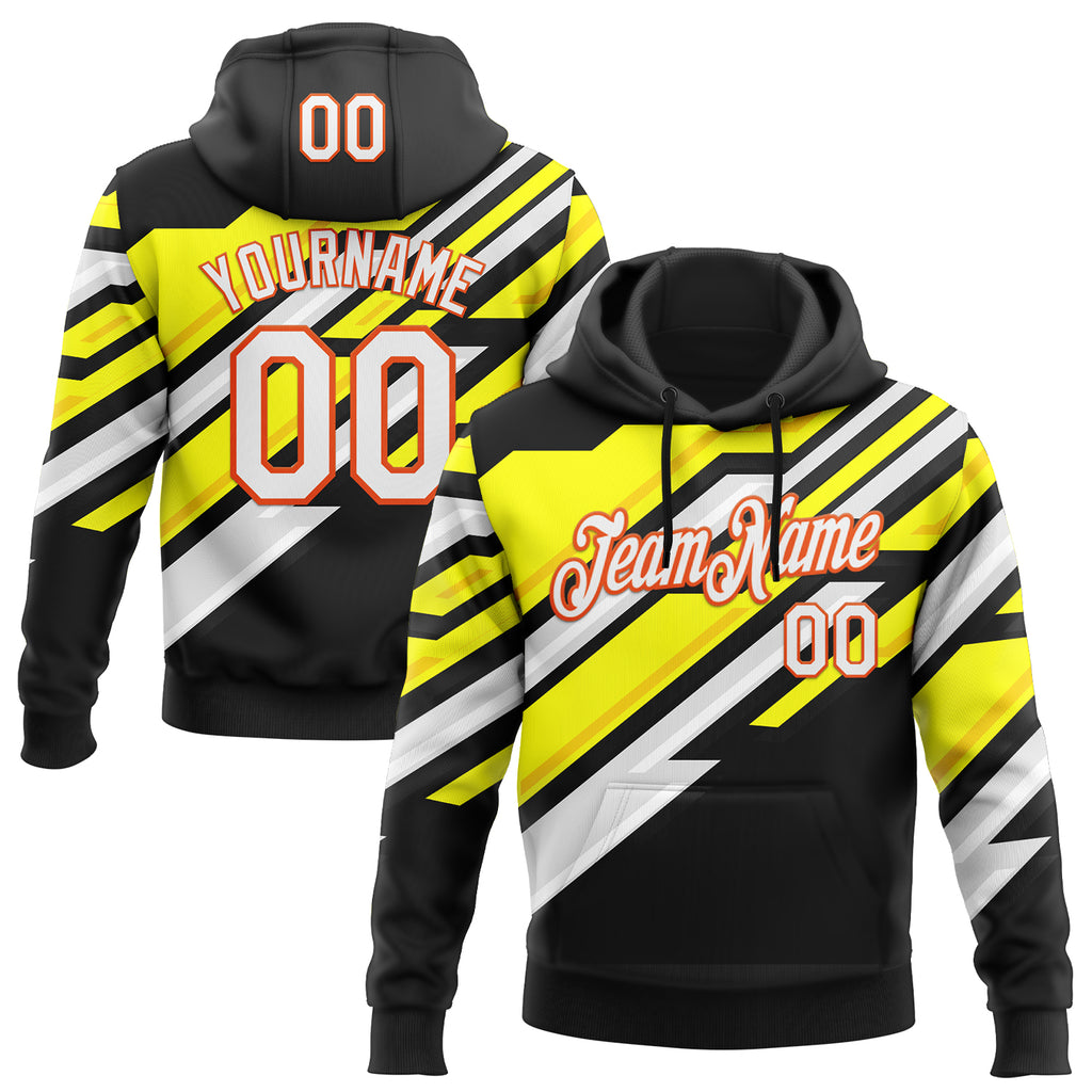Custom Stitched Black White Yellow Gray-Orange Car Racing Motorsport Pullover Sweatshirt Hoodie