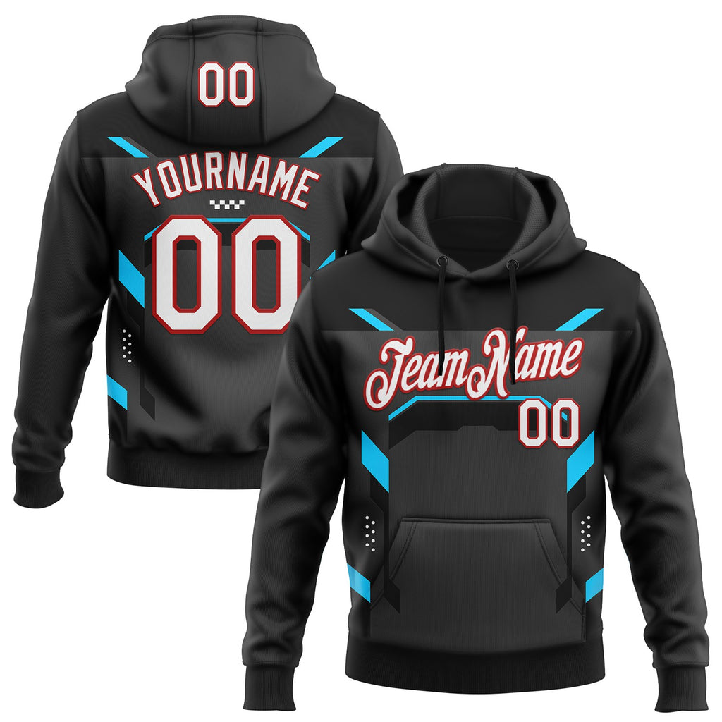 Custom Stitched Black White Blue-Red Car Racing Motorsport Pullover Sweatshirt Hoodie