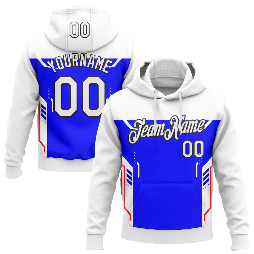 Custom Stitched White Blue Red-Black Car Racing Motorsport Pullover Sweatshirt Hoodie