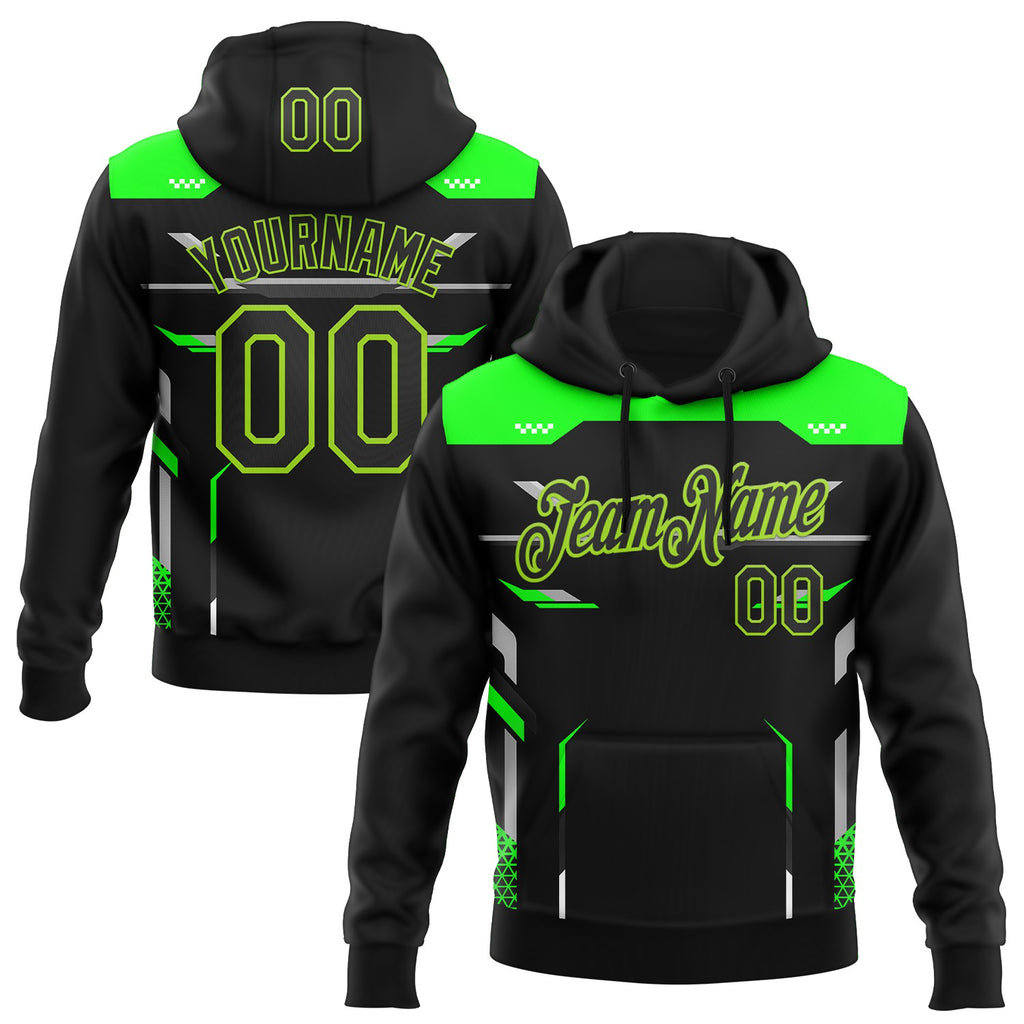 Custom Stitched Black-Neon Green Car Racing Motorsport Pullover Sweatshirt Hoodie