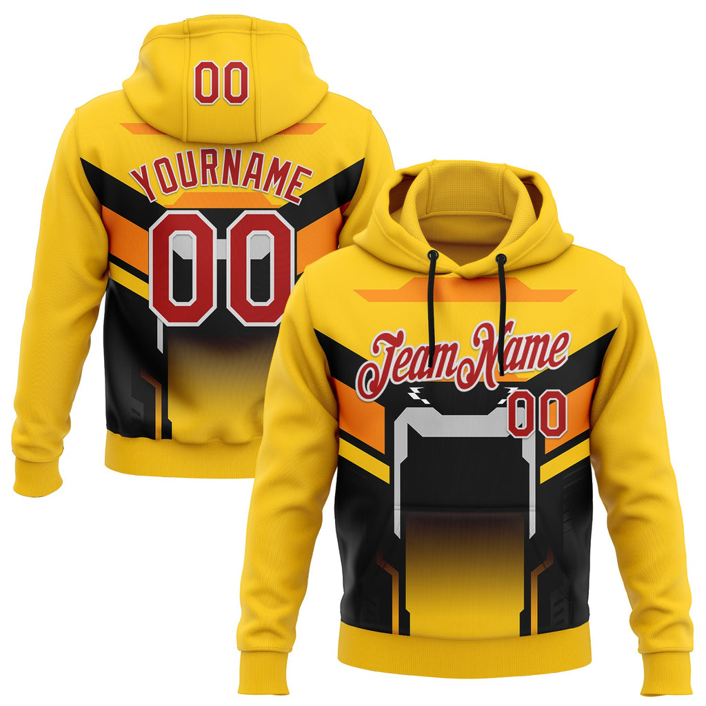 Custom Stitched Yellow Red Black Orange-White Car Racing Motorsport Pullover Sweatshirt Hoodie