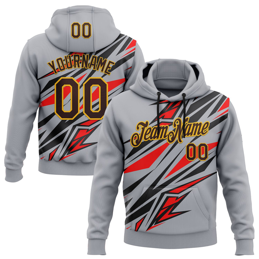 Custom Stitched Gray Brown Red Black-Gold Car Racing Abstract Speed Motorsport Pullover Sweatshirt Hoodie