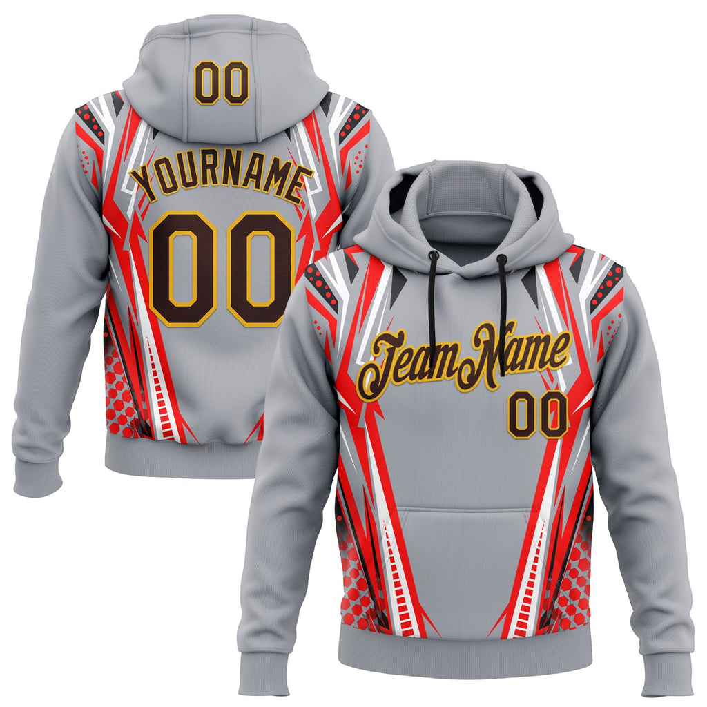 Custom Stitched Gray Brown Red Black-Gold Car Racing Polka dots Motorsport Pullover Sweatshirt Hoodie