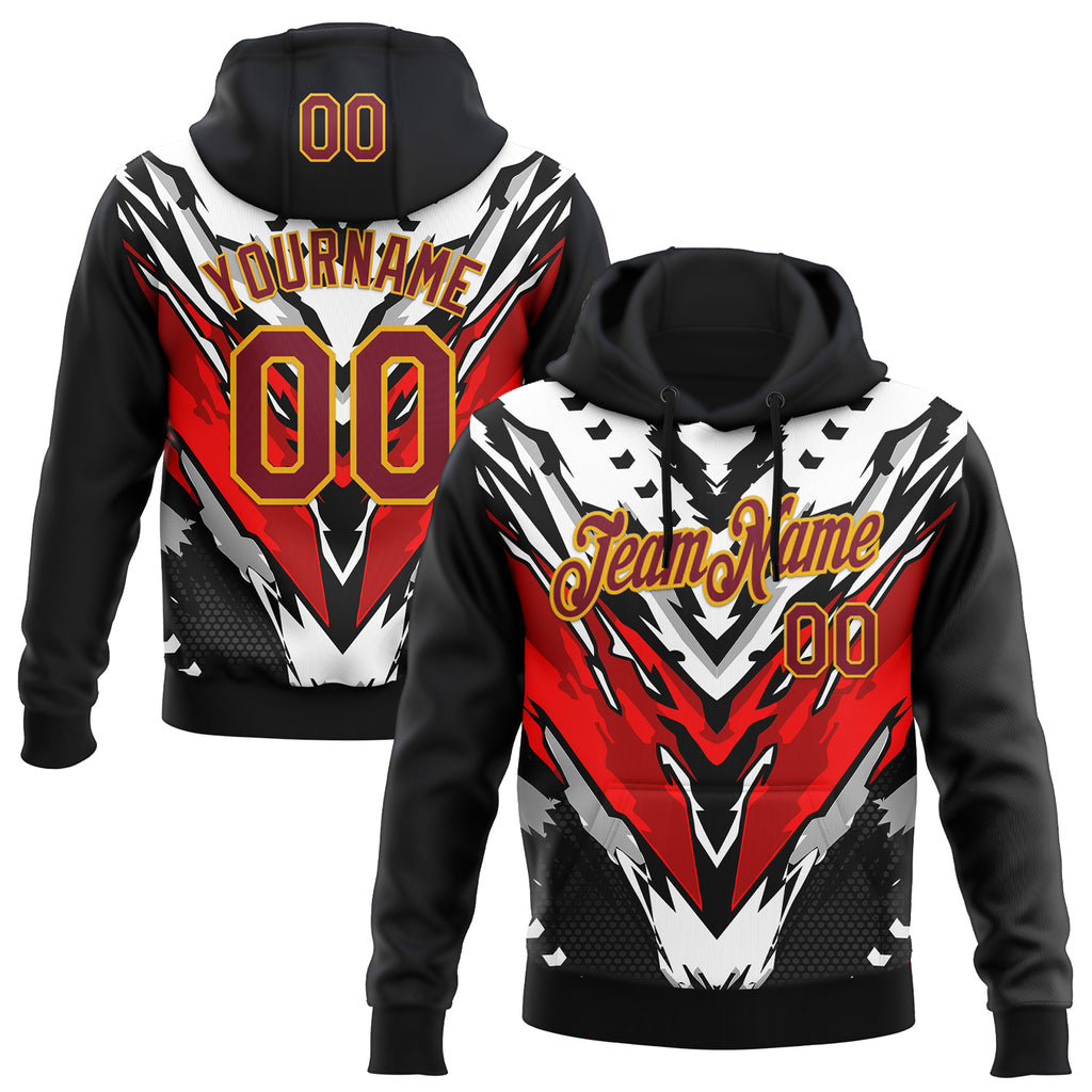 Custom Stitched Black Crimson Gray-Gold Car Racing Abstract Motorsport Pullover Sweatshirt Hoodie