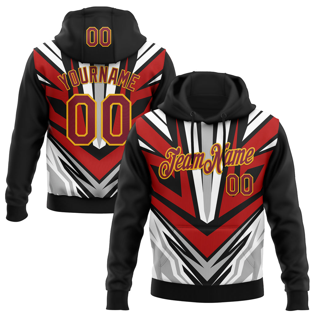 Custom Stitched Black Crimson Gray-Gold Car Racing Motorsport Pullover Sweatshirt Hoodie