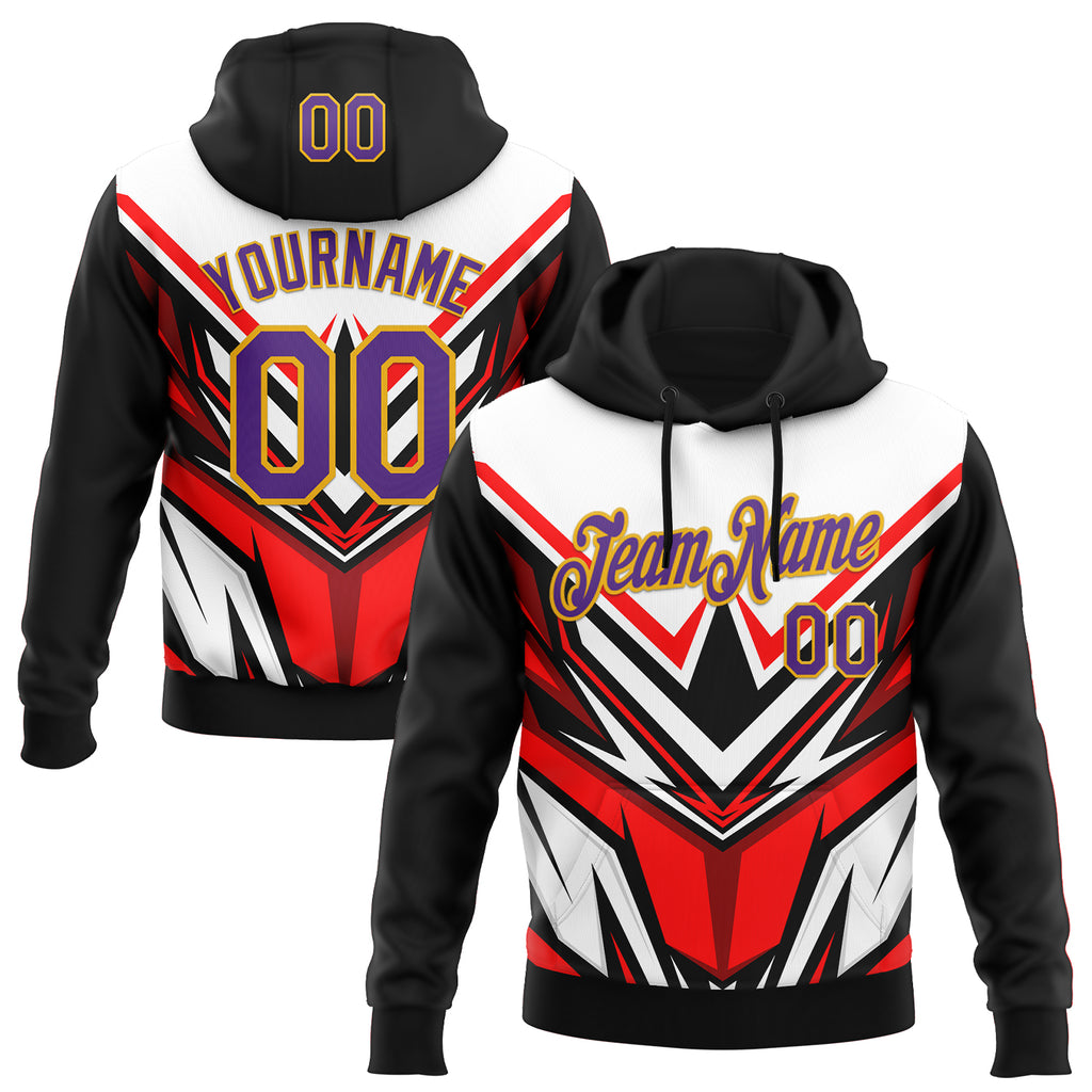 Custom Stitched Black Purple Red Gray-Gold Car Racing Motorsport Pullover Sweatshirt Hoodie