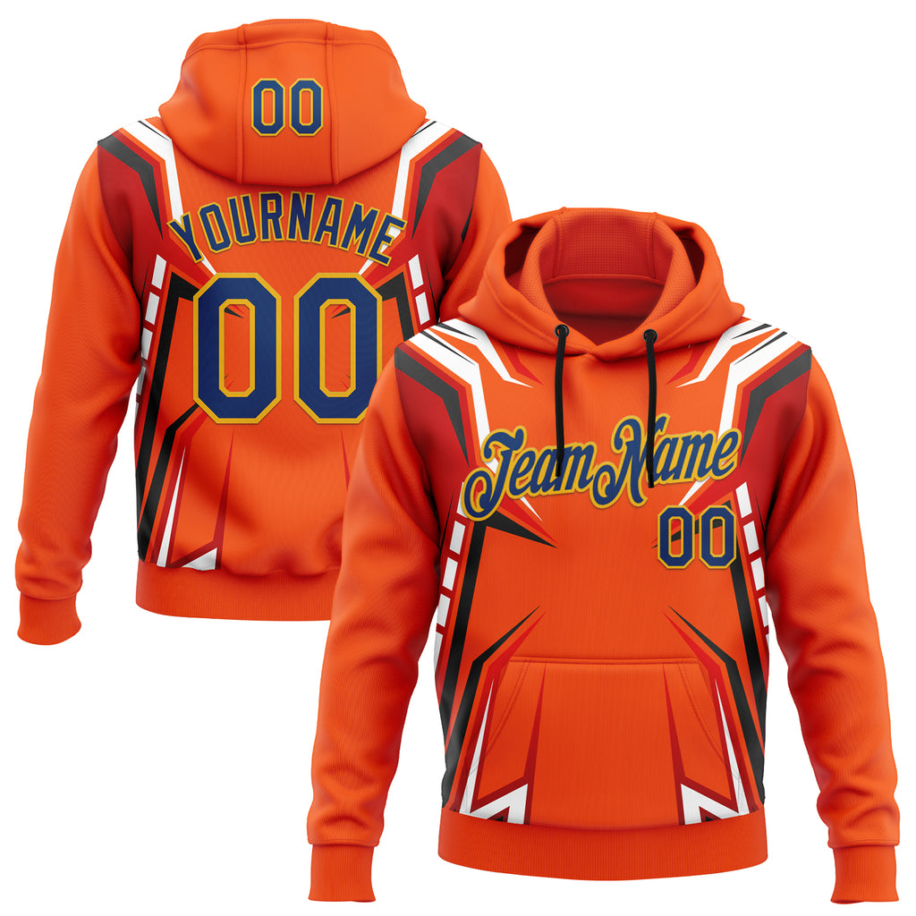 Custom Stitched Orange US Navy Blue Black-Gold Car Racing Motorsport Pullover Sweatshirt Hoodie