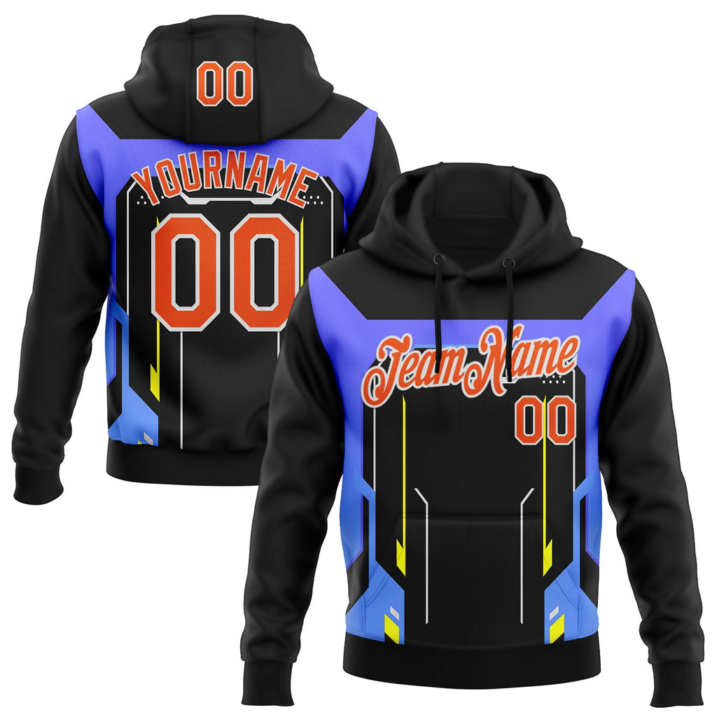 Custom Stitched Black Orange Blue Yellow-White Car Racing Motorsport Pullover Sweatshirt Hoodie