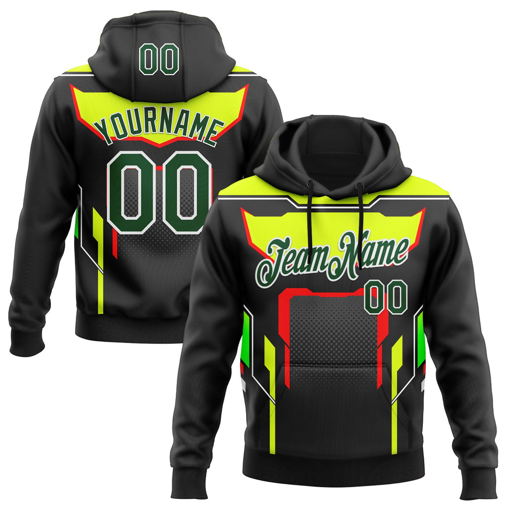 Custom Stitched Black Green Neon Yellow Red-White Car Racing Motorsport Pullover Sweatshirt Hoodie