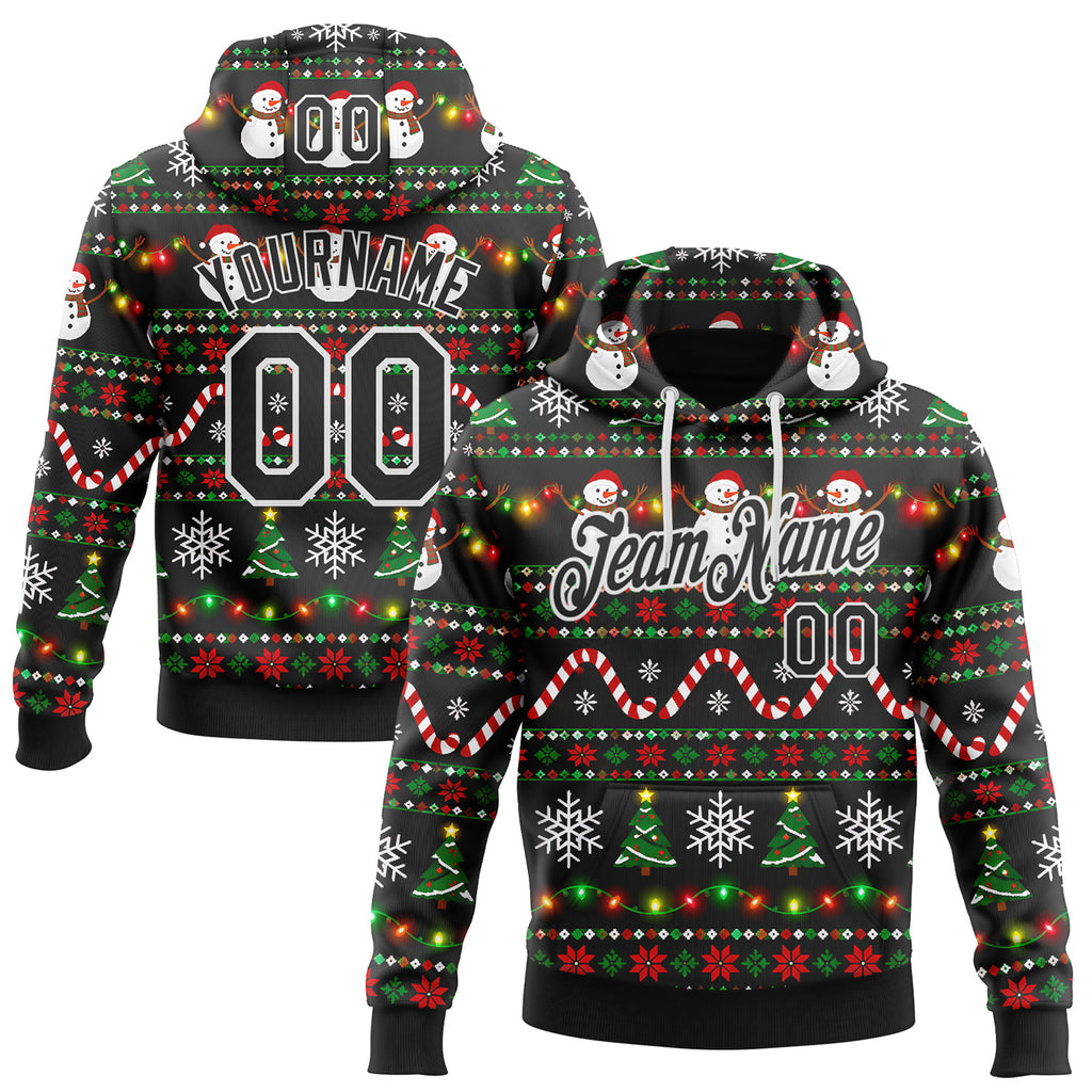 Custom Black-White Christmas Snowman Neon Pullover Sweatshirt Hoodie