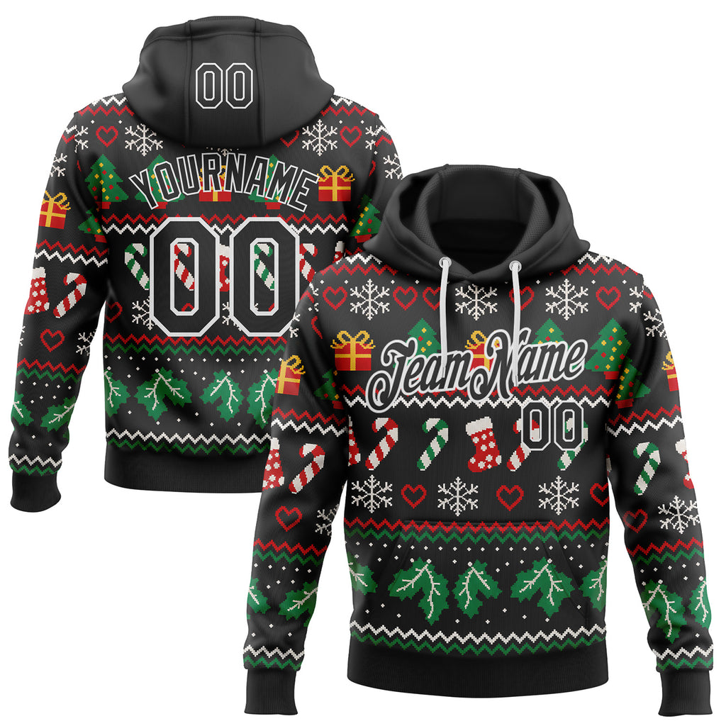 Custom Black-White Christmas Ugly Sweater Pullover Sweatshirt Hoodie