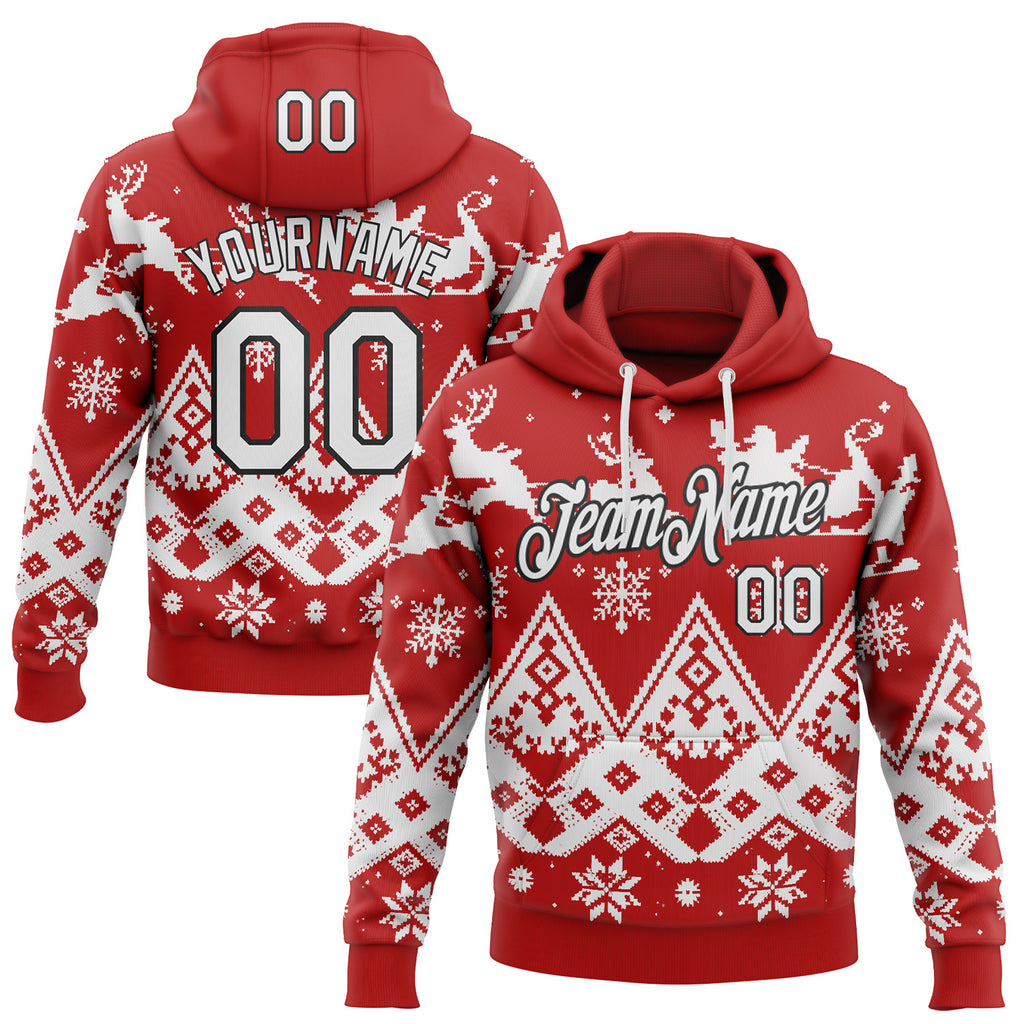 Custom Red White-Black Christmas Santa Claus Pullover Sweatshirt Hoodie