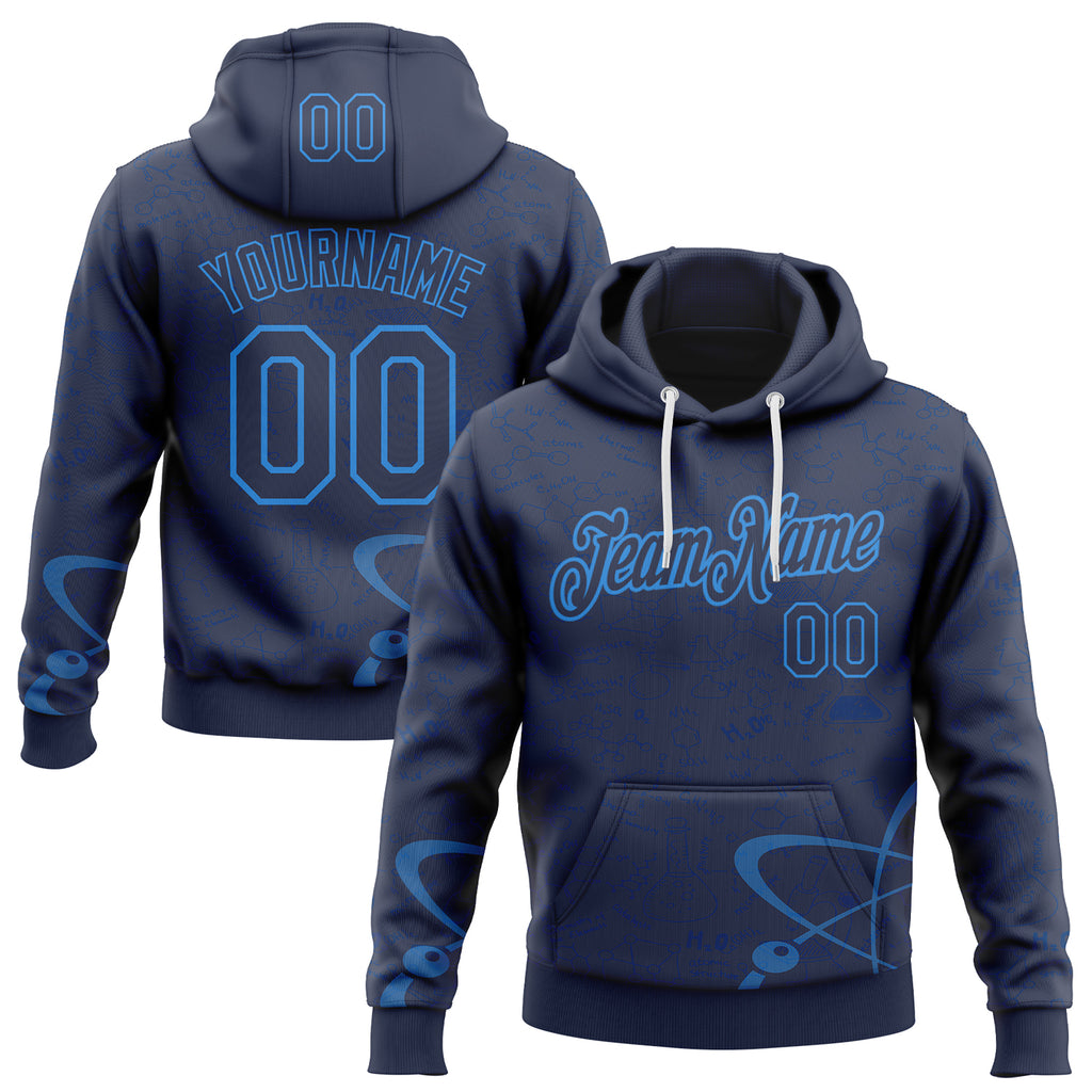 Custom Navy-Powder Blue Science Geek Chemical Formula Pullover Sweatshirt Hoodie