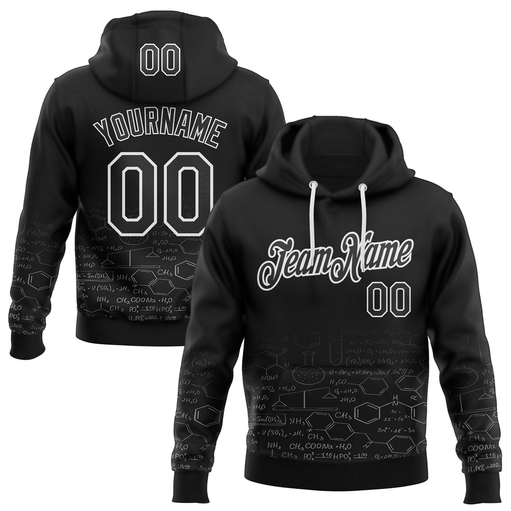 Custom Black-White Science Geek Chemical Formula Pullover Sweatshirt Hoodie
