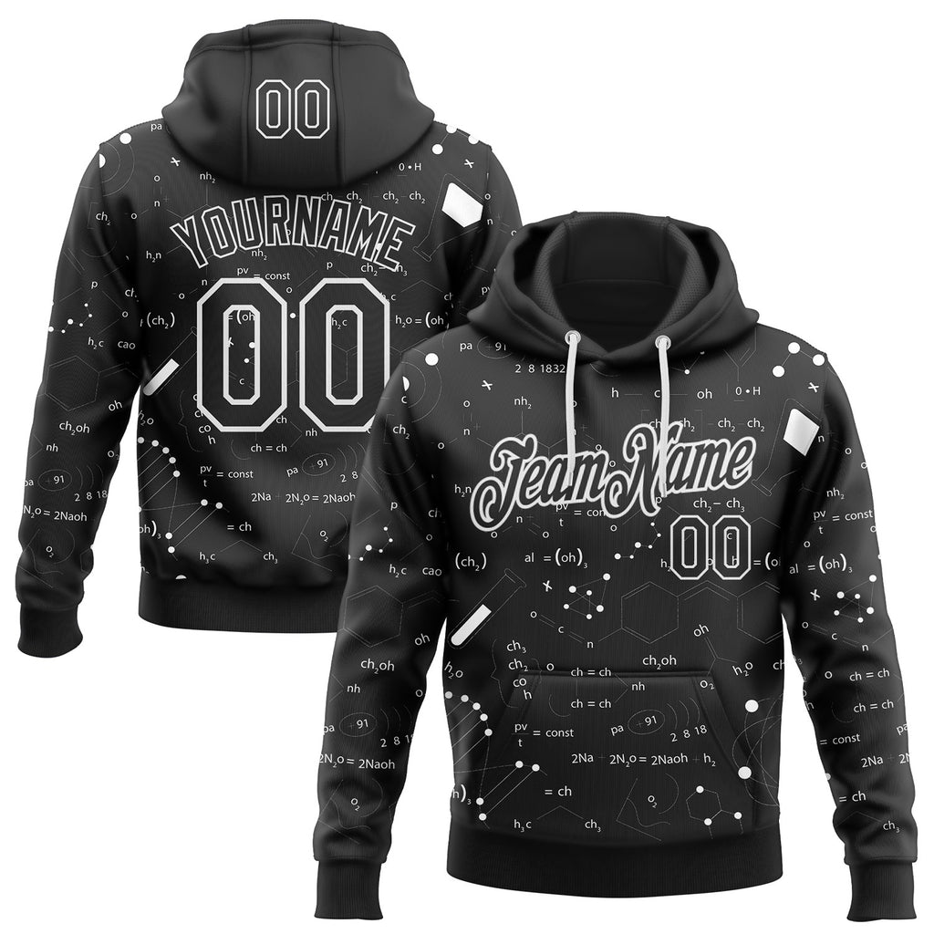 Custom Black-White Science Geek Chemical Formula Pullover Sweatshirt Hoodie
