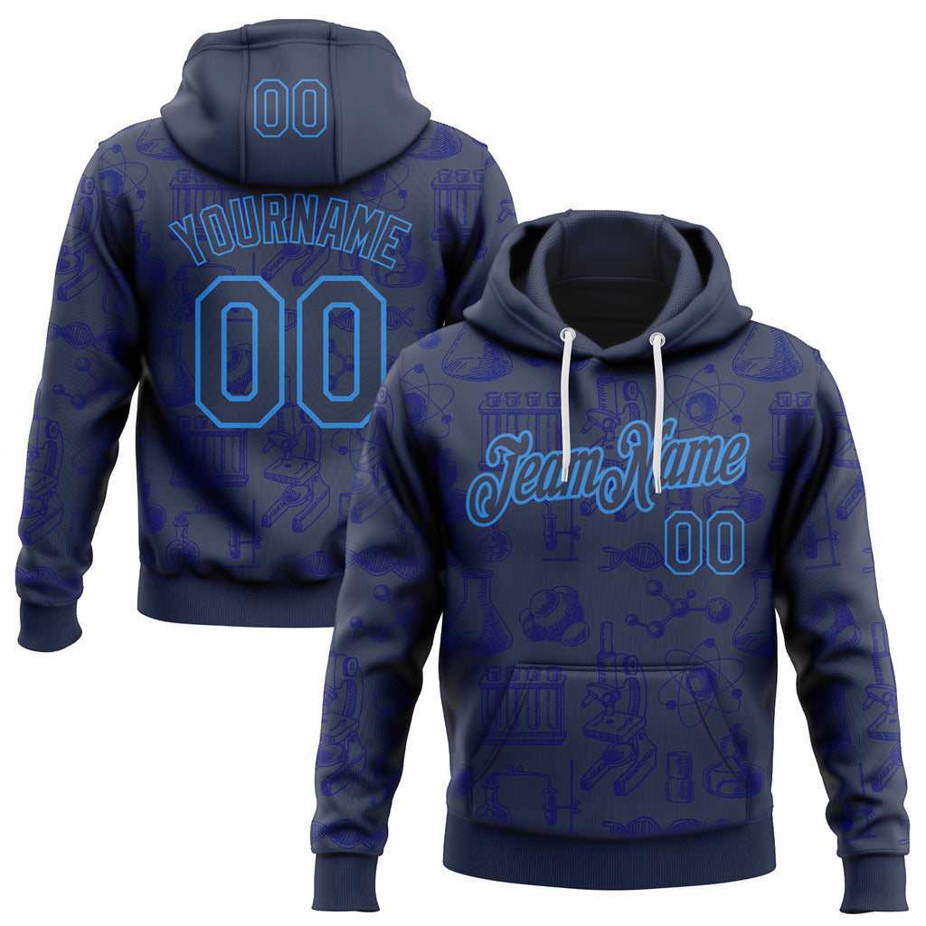 Custom Navy-Powder Blue Science Geek Chemistry Pullover Sweatshirt Hoodie