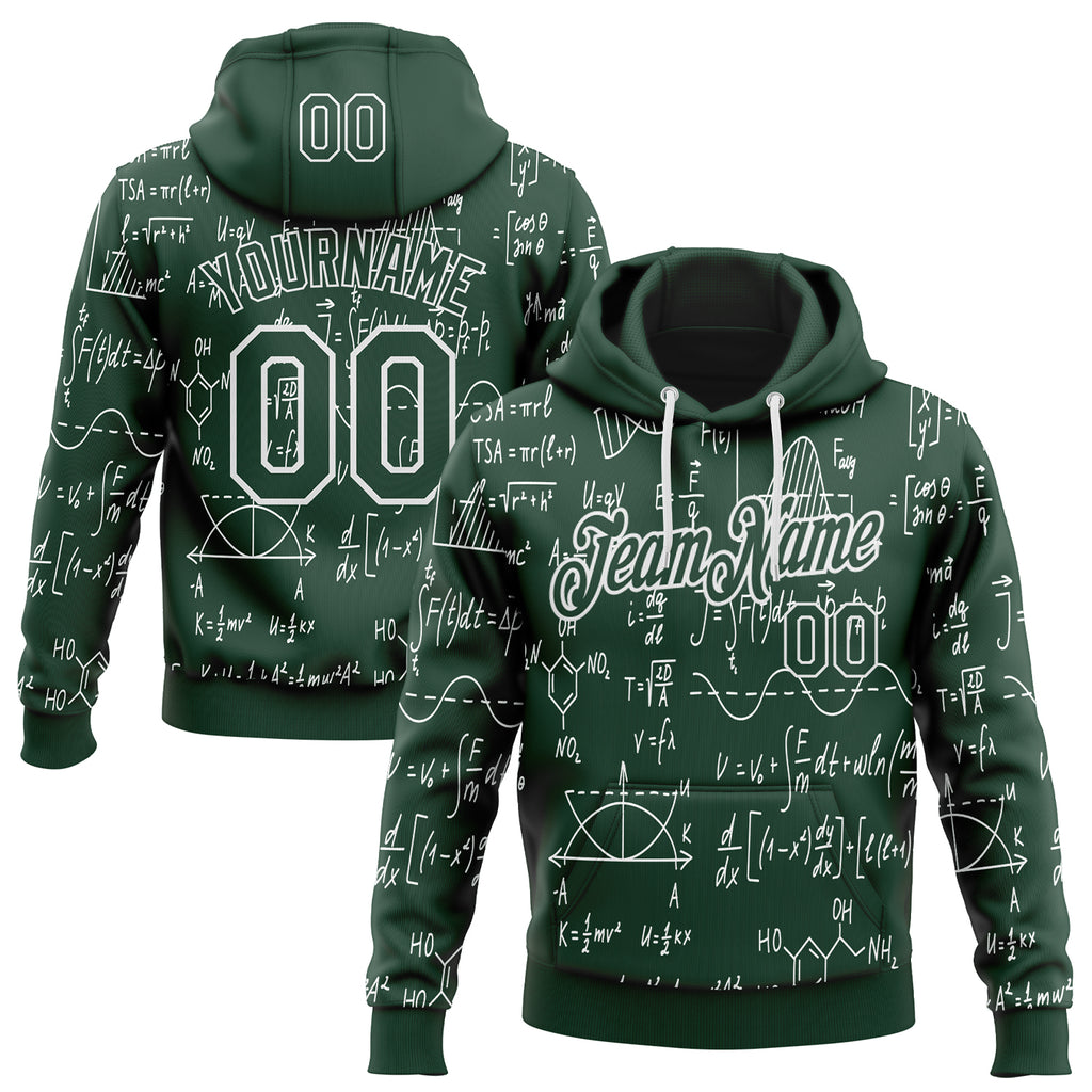 Custom Green-White Science Geek Formula Pullover Sweatshirt Hoodie