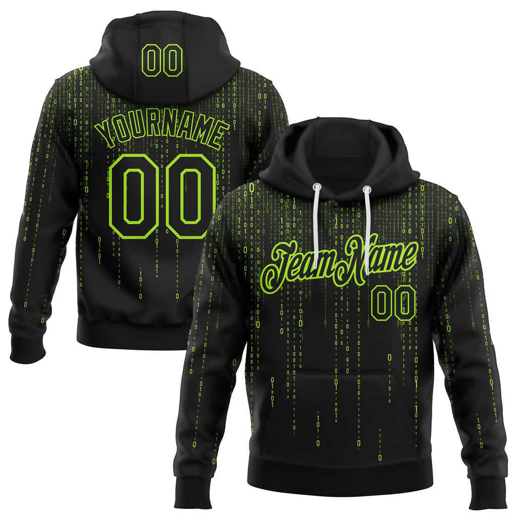 Custom Black-Neon Green Science Geek Computer Code Pullover Sweatshirt Hoodie