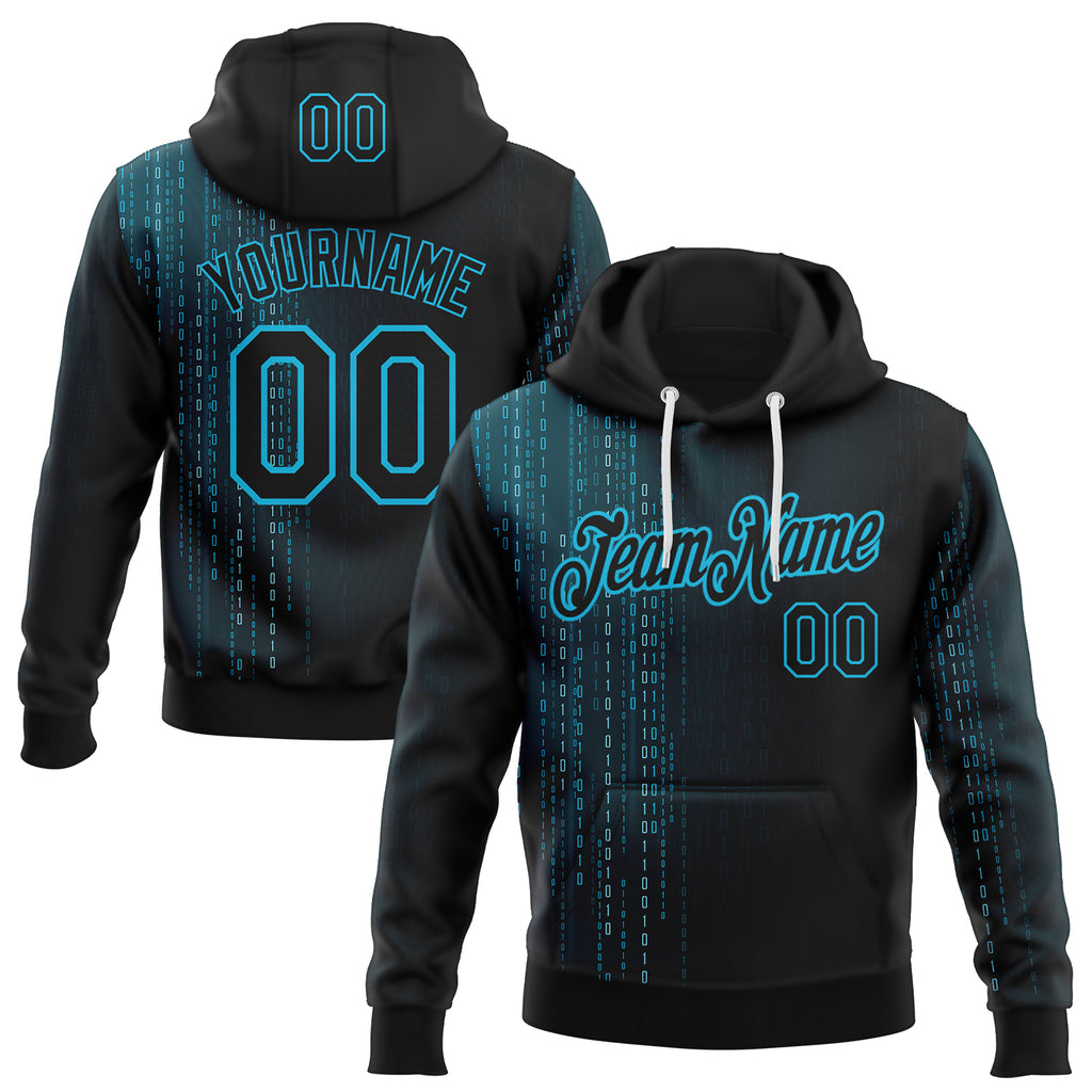 Custom Black-Blue Science Geek Computer Code Pullover Sweatshirt Hoodie
