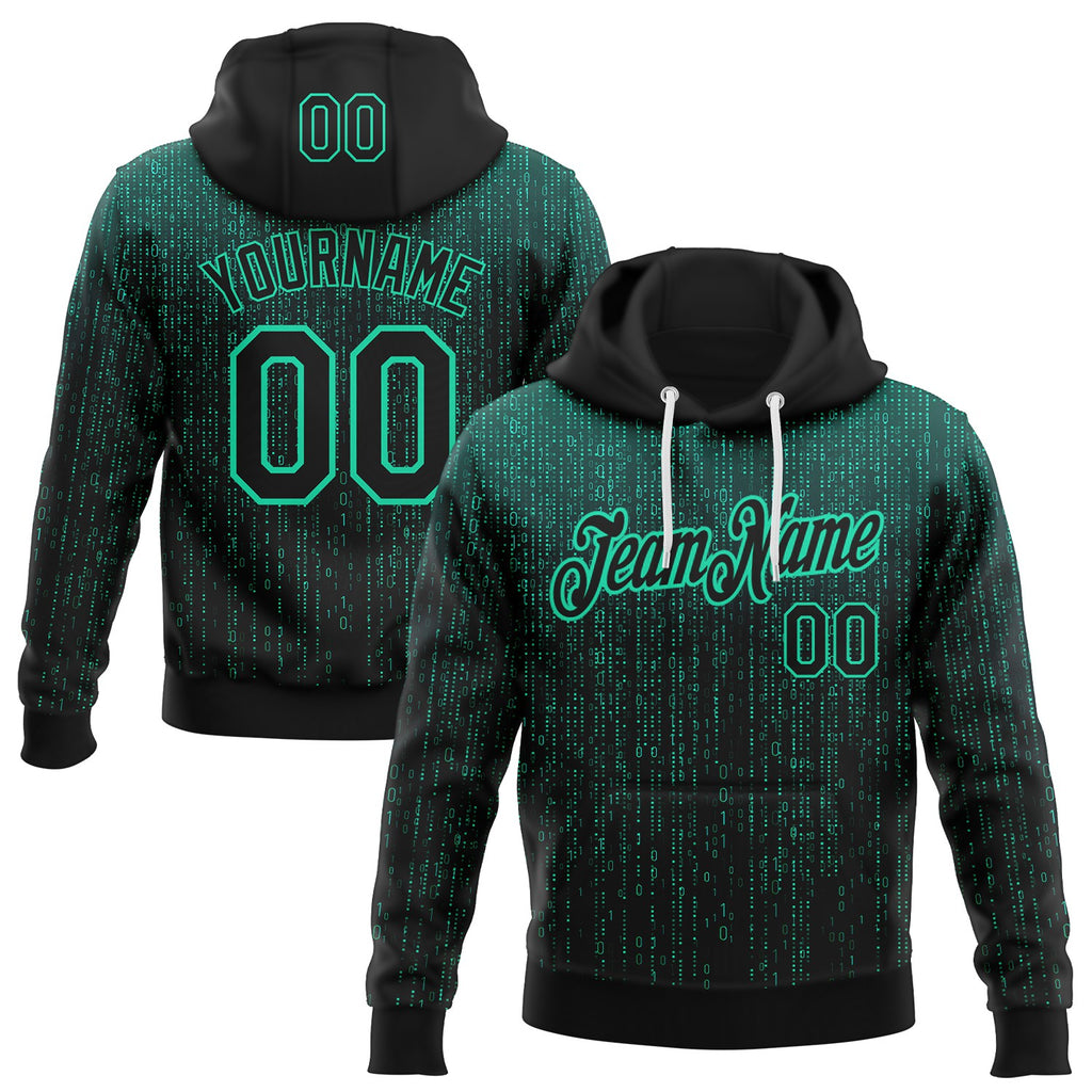 Custom Black-Green Science Geek Computer Code Pullover Sweatshirt Hoodie