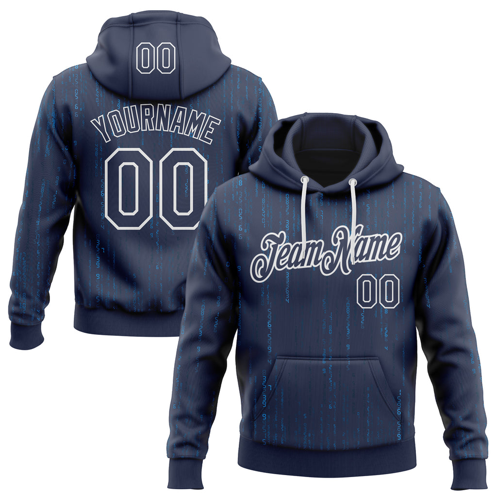 Custom Navy-White Science Geek Computer Code Pullover Sweatshirt Hoodie