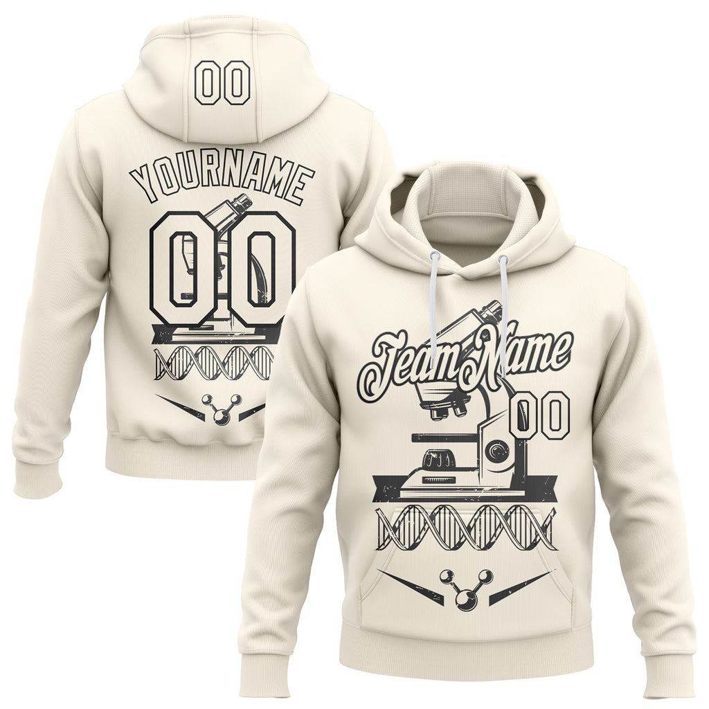 Custom Cream-Black Science Geek Biology Microscope DNA Pullover Sweatshirt Hoodie