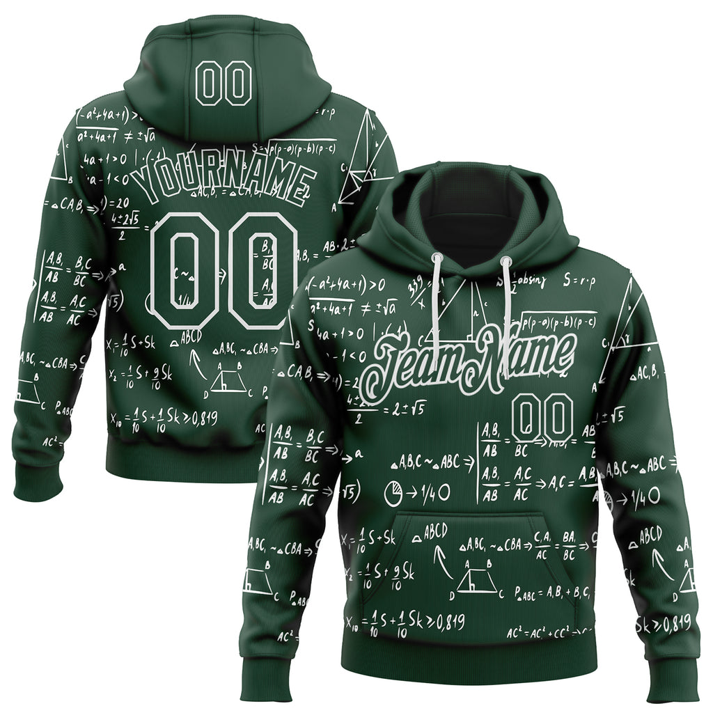 Custom Green-White Science Geek Math Formula Pullover Sweatshirt Hoodie