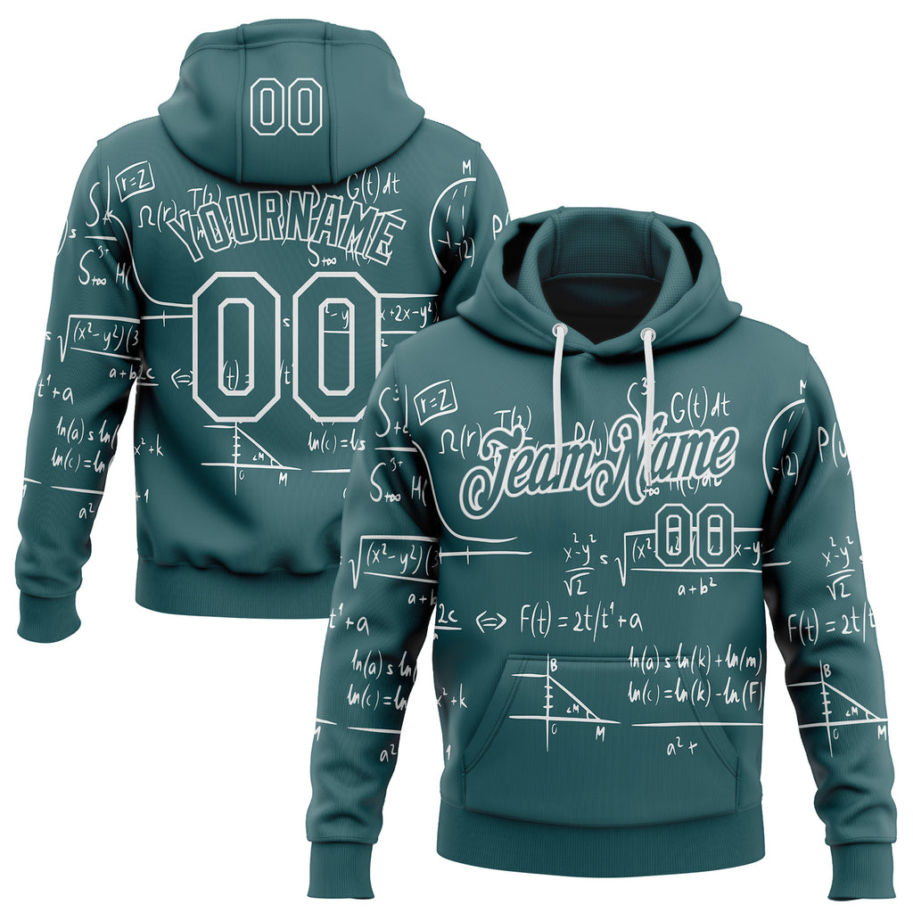 Custom Midnight Green-White Science Geek Math Formula Pullover Sweatshirt Hoodie
