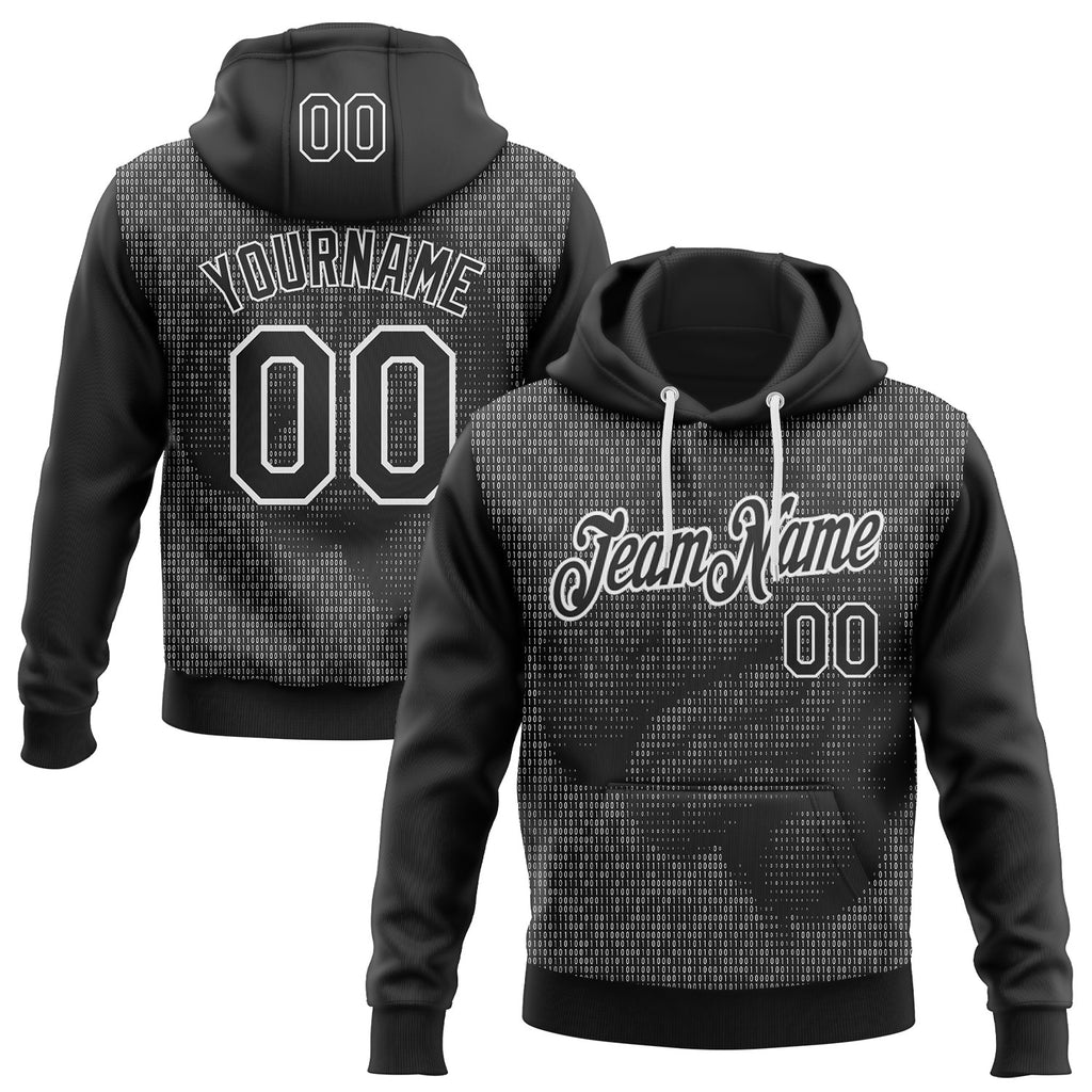Custom Black-White Science Geek Binary Code Pullover Sweatshirt Hoodie